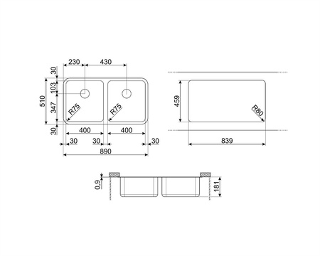 Zlewozmywak ze stali nierdzewnej UM45 - Smeg