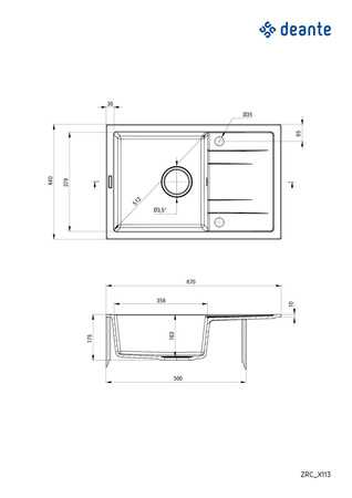 Zlewozmywak granitowy 1-komorowy z ociekaczem ZRC_2113 - Deante