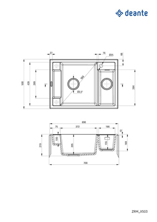 Zlewozmywak granitowy magnetyczny 1.5-komorowy ZRM_G503 - Deante