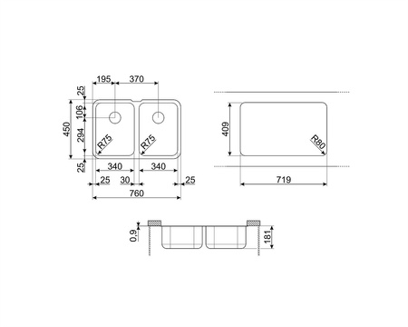 Zlewozmywak ze stali nierdzewnej UM40 - Smeg