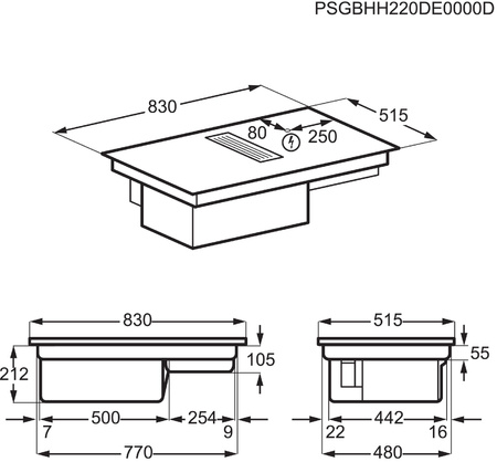 Płyta indukcyjna z wyciągiem ELECTROLUX COMBO 600 Bridge eXtractor 83cm KCC84453CK