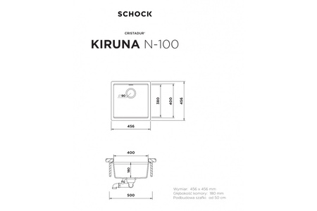 Zlew kuchenny granitowy 40cm SCHOCK Kiruna N-100 Day CRISTADUR 