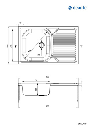 Zlewozmywak stalowy 1-komorowy z ociekaczem - nakładany ZM5_0110 - Deante