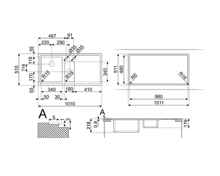 Zlewozmywak ze stali nierdzewnej LFT102S - Smeg