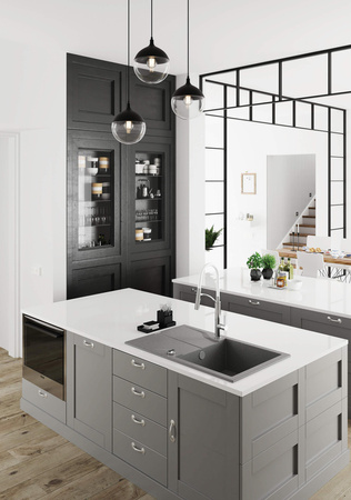 Zlewozmywak granitowy 1-komorowy z ociekaczem - montowany na równi z blatem ZQN_A11F - Deante