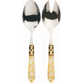 Bugatti ALADDIN GOLD- Komplet (łyżka do serwowania + łyżka do sałaty) / kolor perłowa kość słoniowa ALD1G-N4214/15