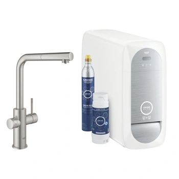 GROHE Blue Home - zestaw startowy z baterią filtrującą wodę i jednostką chłodzącą, z wyciąganą wylewką typu L. Conected. 31539DC0