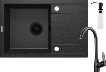 Zlewozmywak granitowy z baterią 1-komorowy z ociekaczem - z dozownikiem ZRCC2113 - Deante