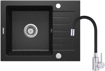 Zlewozmywak granitowy z baterią 1-komorowy z ociekaczem ZQZC211A - Deante