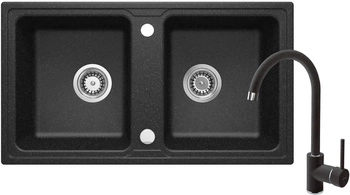 Zlewozmywak granitowy z baterią 2-komorowy ZQZA2203 - Deante